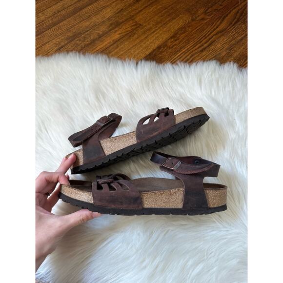 Birkenstock Bali Oil Leather Habana Brown Strappy Ankle Sandals Brown Leather - Picture 6 of 13